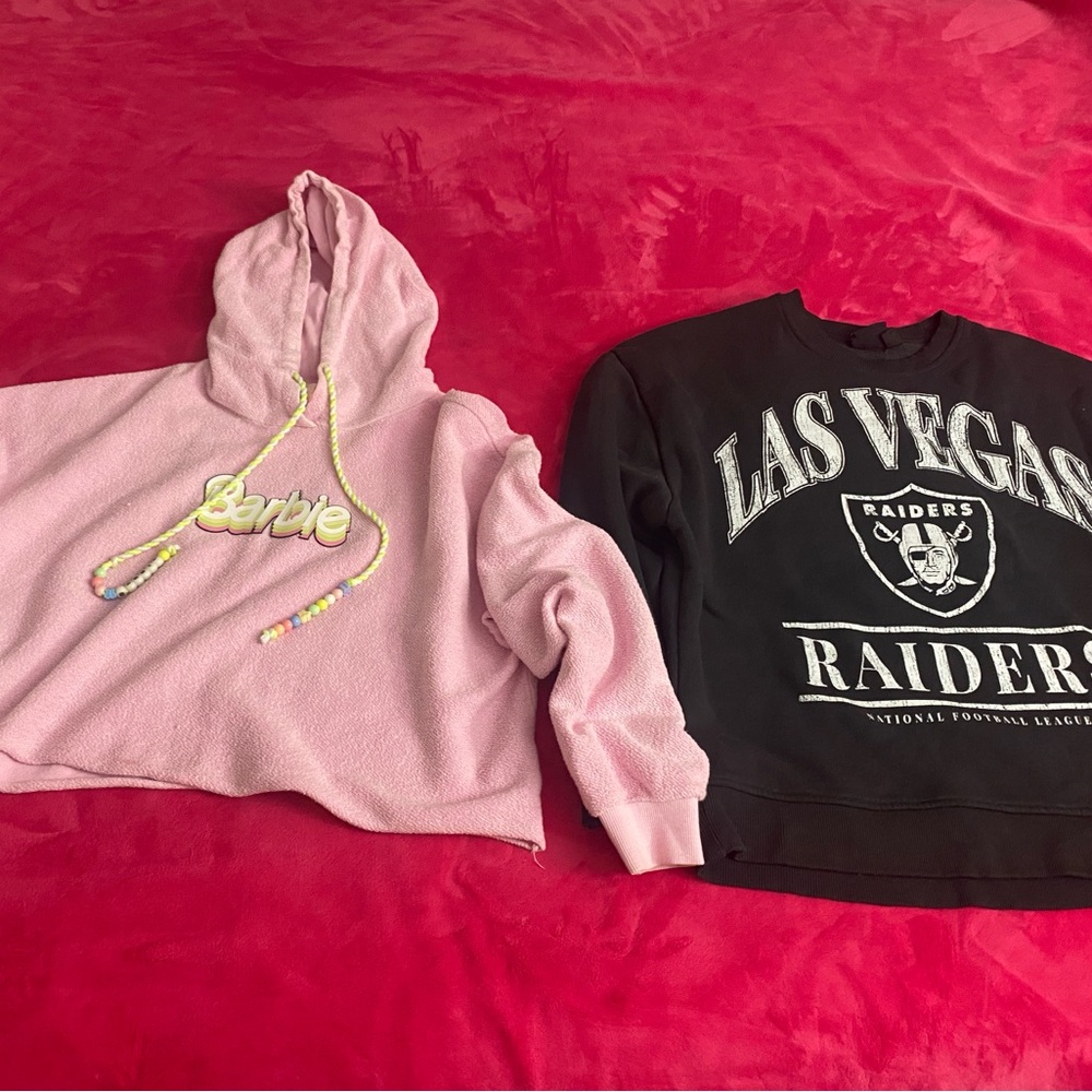 Pink Barbie Hoodie and Black Raiders Sweatshirt